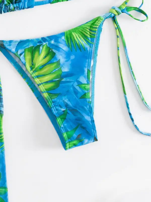 Printed Halter Neck Three-Piece Swim Set - Swimsuit