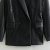 PU Leather Double Breasted Pocketed Blazer - Faux