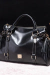 PU Leather Handbag with Tassels - Black - Handbags