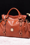 PU Leather Handbag with Tassels - Caramel - Handbags