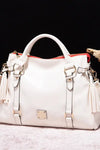 PU Leather Handbag with Tassels - Ivory - Handbags