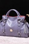 PU Leather Handbag with Tassels - Lavender - Handbags