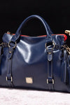 PU Leather Handbag with Tassels - Navy Blue - Handbags