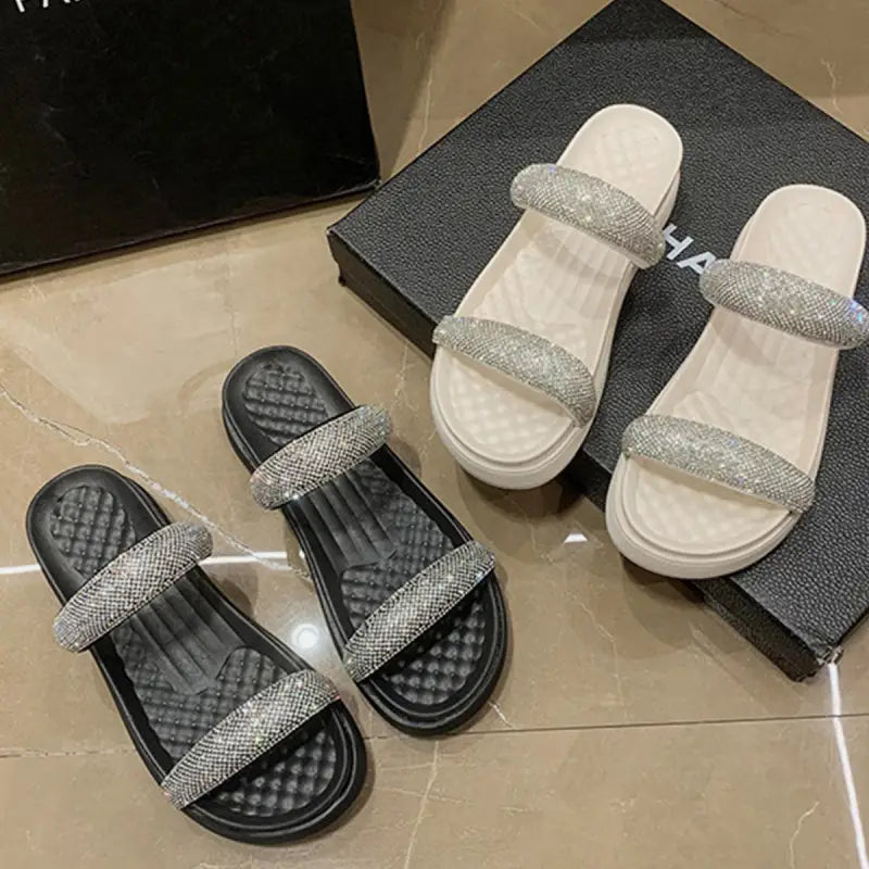 PU Leather Open Toe Platform Sandals - Slides
