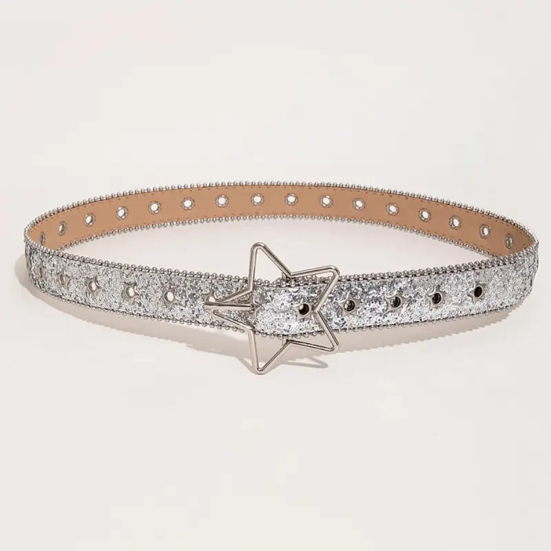 PU Leather Star Shape Buckle Belt - 39.4 inches / Silver