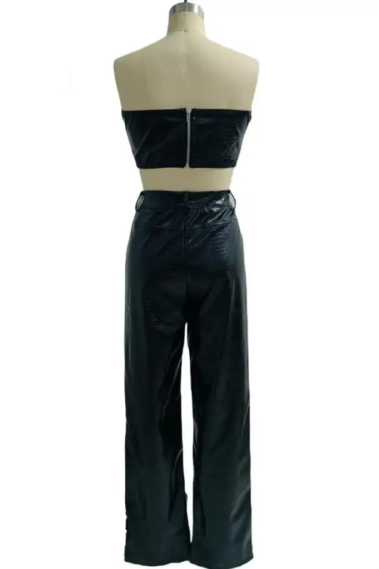 PU Snakeskin Detail Corset Top With Matching Pant - Leather