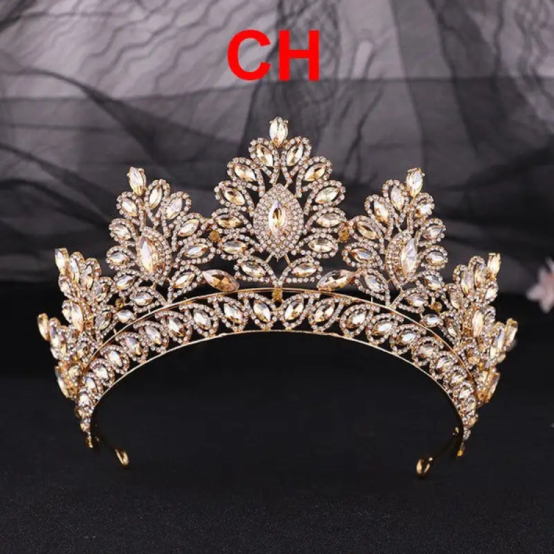 Queen Bee Rhinestone Headband Crown - Champagne - Headbands