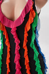 Rainbow Ruffle Decor Backless Mini Dress - Dresses