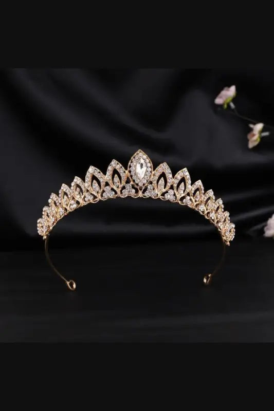 Regal Rhinestone Headband Crown - Gold - Headbands