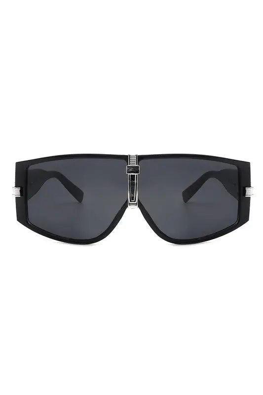 Retro Flat Top Oversize Curved Fashion Sunglasses - Black