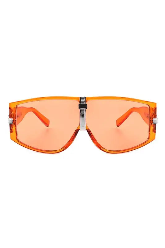 Retro Flat Top Oversize Curved Fashion Sunglasses - Orange