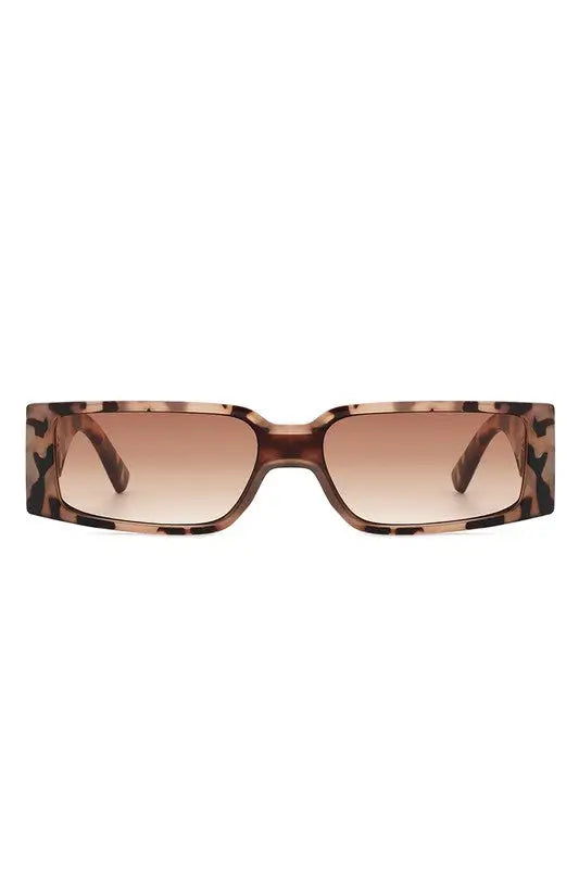 Retro Rectangle Narrow Fashion Slim Sunglasses - Tortoise