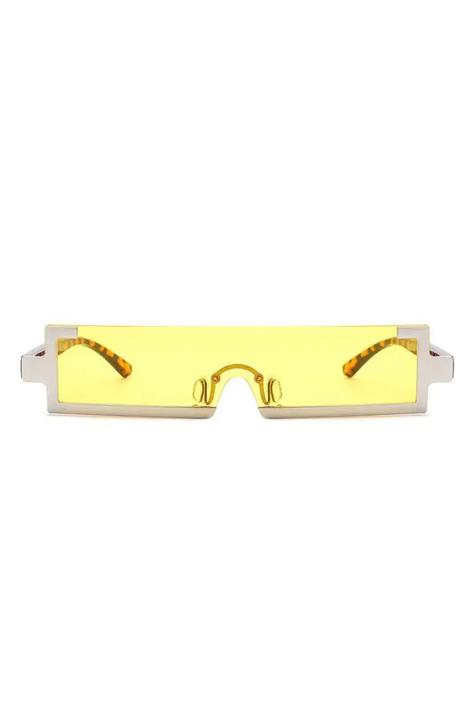 Retro Rectangular Narrow Vintage Slim Sunglasses - Yellow