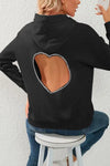 Rhinestone Heart Cut-Out Back Hooded Sweatshirt - Hoodies