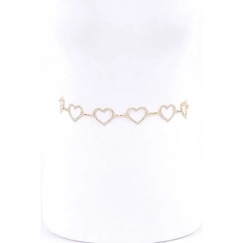 Rhinestone Heart Link Chain Belt - One Size / Gold - Belts