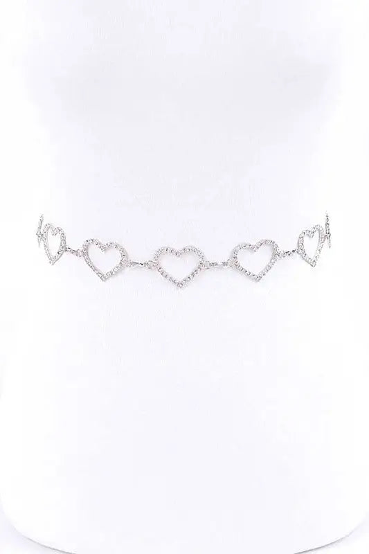 Rhinestone Heart Link Chain Belt - One Size / Silver - Belts