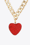Rhinestone Heart Pendant Curb Chain Necklace - 16 inches