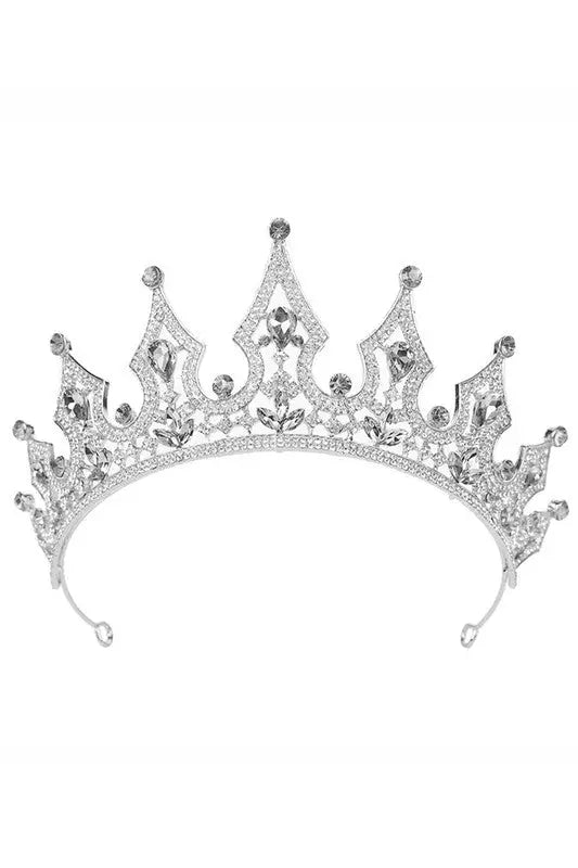 Rhinestone Jewel Crown Headband - Silver - Headbands