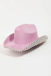 Rhinestone Pearl Trim Cowboy Hat - Pink - Hats
