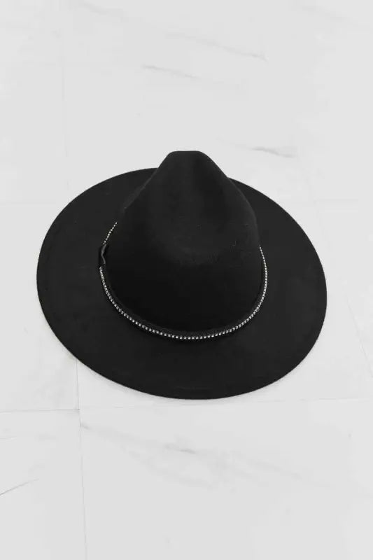 Rhinestone Ring Black Fedora Hat - Hats