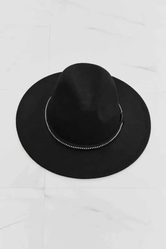 Rhinestone Ring Black Fedora Hat - Hats