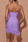 Rhinestone Strap Feather Detailed Hem Mini Dress - Dresses