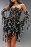 Ribbed Knit Tassel Embellished Halter Mini Dress - Dresses