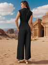 Ruched Mock Neck Sleeveless Jumpsuit - Jumpsuits