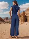 Ruched Mock Neck Sleeveless Jumpsuit - Jumpsuits