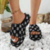 Rugged Checkered Slide Mid Heel Sandals - 35(US4) / Black