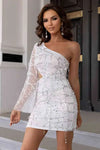 Sequin Cutout One-Shoulder Dress - White / XS - Mini Dresses