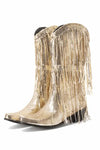 Sequin Tassel Decor Midi-Heel Cowboy Boots - 4 / Gold