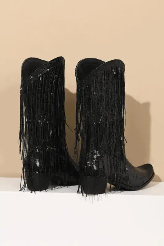 Sequin Tassel Decor Midi-Heel Cowboy Boots