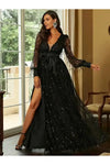 Sequin Tassel Deep-V High Slit Maxi Evening Dress - Dresses