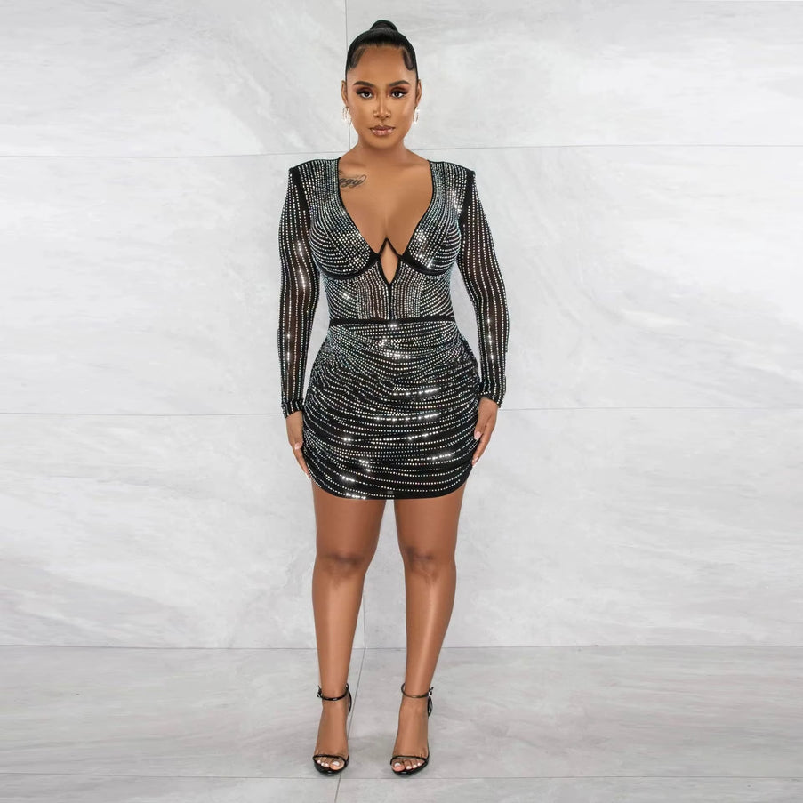 Sparkly Rhinestone Mini Dress