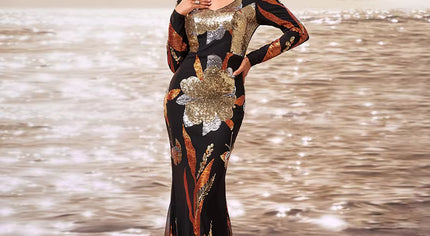 Sequin Flower Bomb Mermaid Maxi Dress