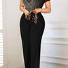 Sheer Pearls Galore Short Sleeve Jumpsuit - S / Black