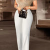 Sheer Pearls Galore Short Sleeve Jumpsuit - S / White