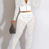 Sheer Rhinestone Crop Jacket and Leggings Set (S-2XL) - S