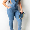 Side Cut-Out Single Breasted Denim Jumpsuit (S-3XL) - S