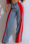 Side Stripe High Waist Wide-Leg Denim Jeans (S-2XL)
