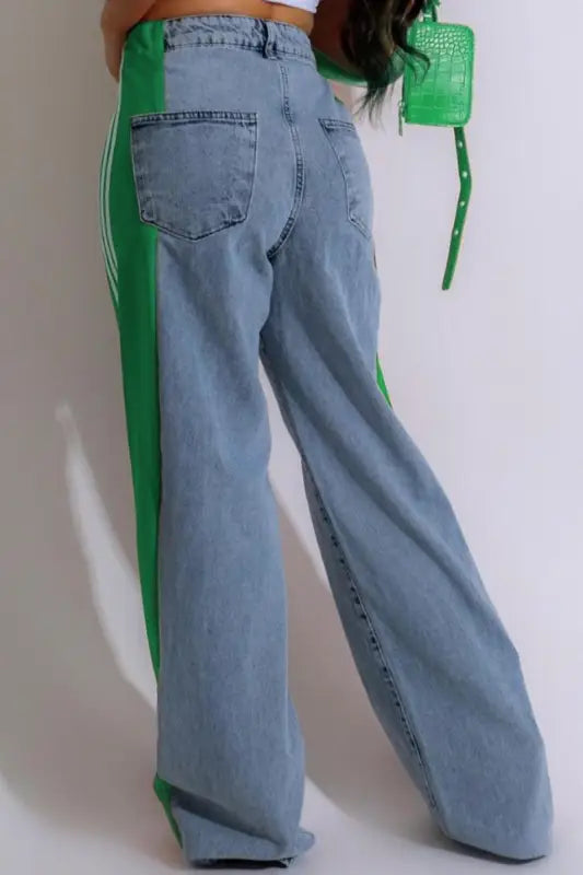 Side Stripe High Waist Wide-Leg Denim Jeans (S-2XL)