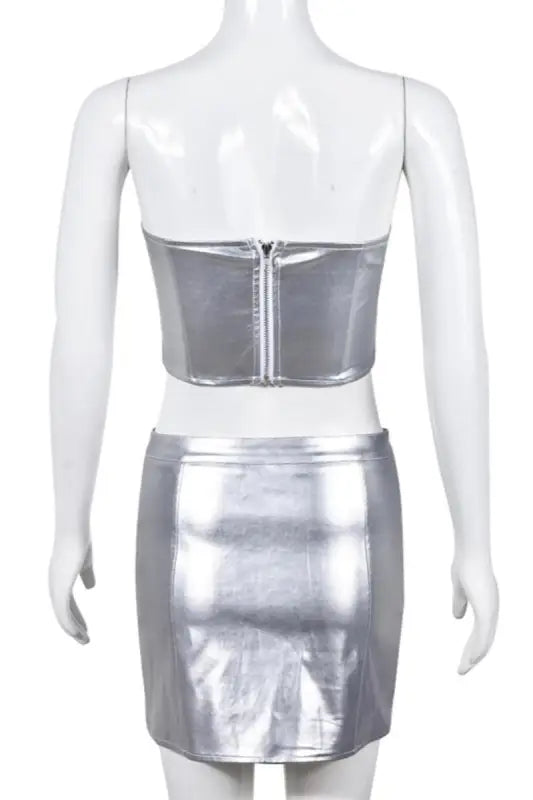 Silver Lining Tube Top Mini Skirt Set - PU Sets