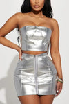 Silver Lining Tube Top Mini Skirt Set - S / PU Sets