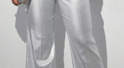 Plus Size Silver Metallic Wide Leg Pants