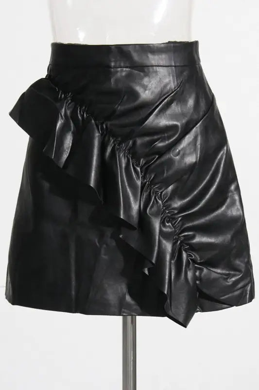 Single Breasted PU Top Ruffle Mini Skirt Set - Sets