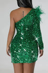 Sling Shoulder Sequin Feather Decor Mini Dress - Dresses