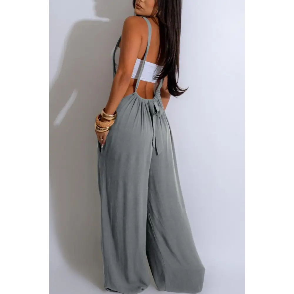 Slouchy Wide Leg Drawstring Overalls - Jumpsuits