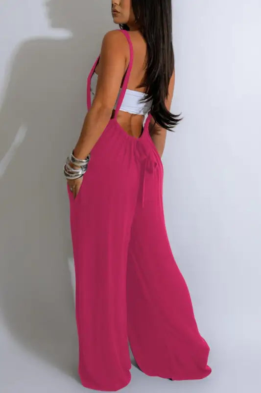 Slouchy Wide Leg Drawstring Overalls - Jumpsuits