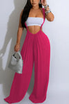 Slouchy Wide Leg Drawstring Overalls - S / Magenta